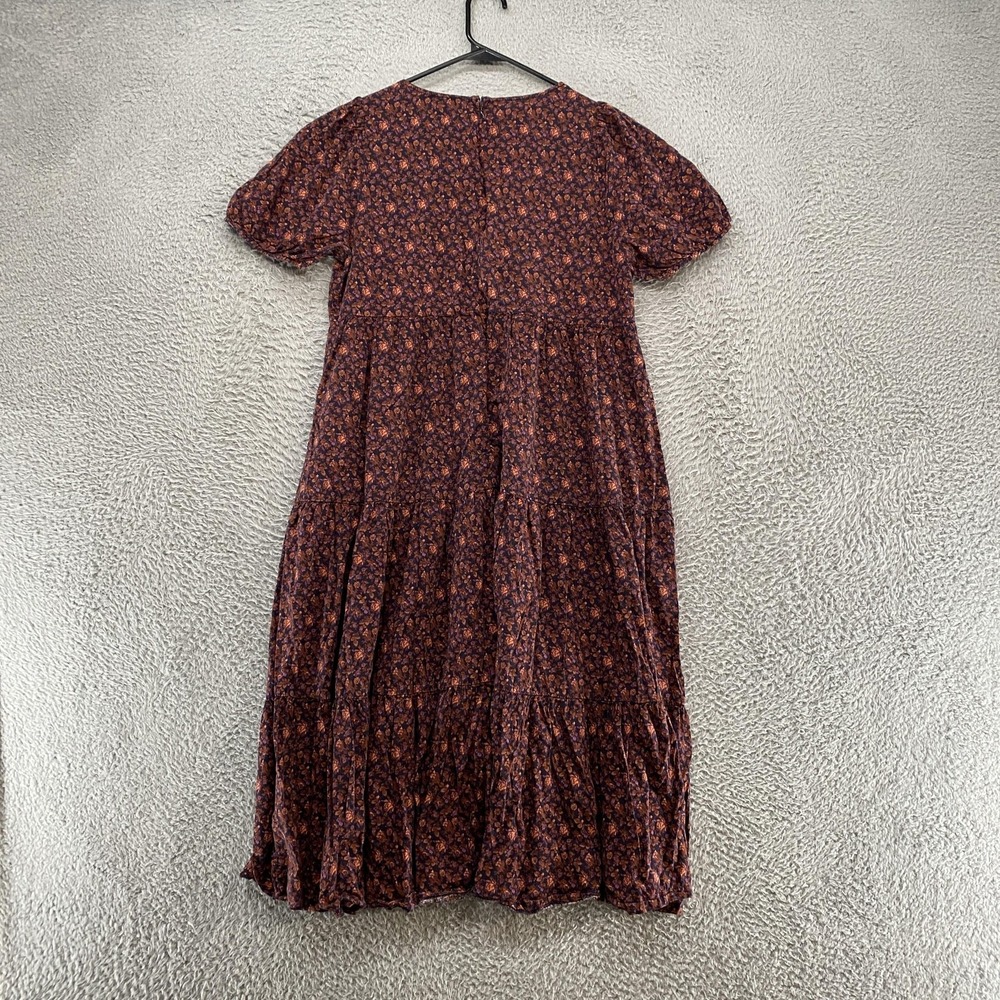 Madewell Midi Dress Womens 6 Rust Floral Square Neck Puff Sleeve Tiered Babydoll - Picture 11 of 13